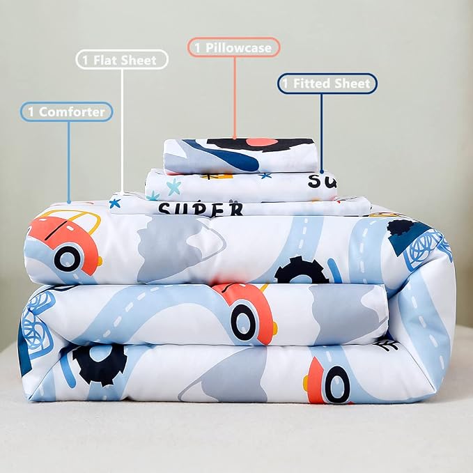 PERFEMET Car Toddler Bedding Kids 4 Pieces Bed in A Bag - Image 7