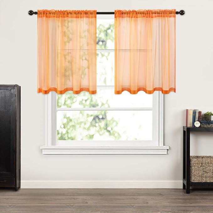 MIULEE 2 Panels Fall Kitchen Tiers Half Window Sheer Curtains-Rod Pocket Voile - Image 7