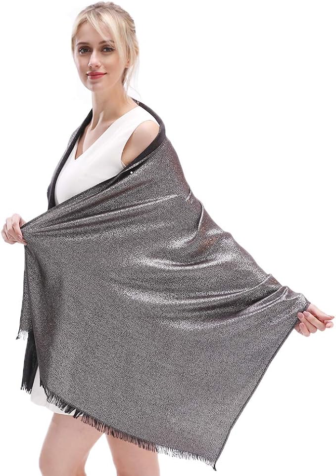 LMVERNA Women's Sparkling Metallic Soft Pashmina Shawls and Wraps Scarf in - Image 6