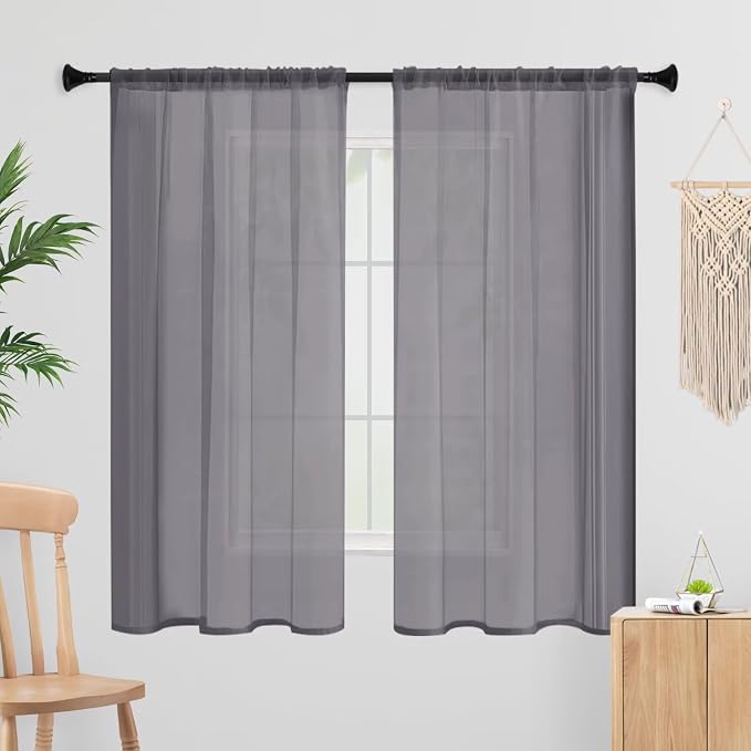 Sheer Curtains 45 Inches Long 2 Panels, Rod Pocket Short Curtain by laseniewa