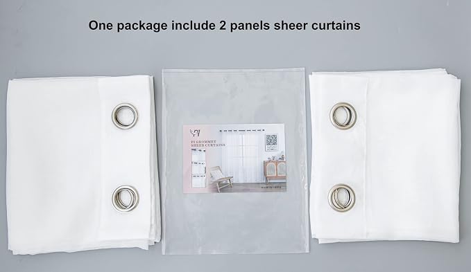 PI Sheer White Curtains 84 Inch Length, Solid Voile - Image 6