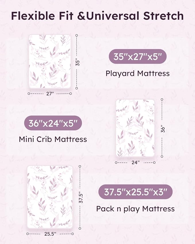 Pack and Play Sheets Fitted 3 Pack, Mini Crib Sheets - Image 3