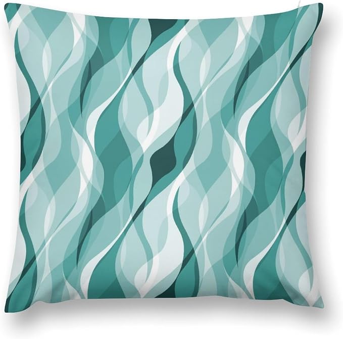 Teal Throw Pillow Covers Abstract Turquoise and Grey Striped Decorations by MYS+QiQi