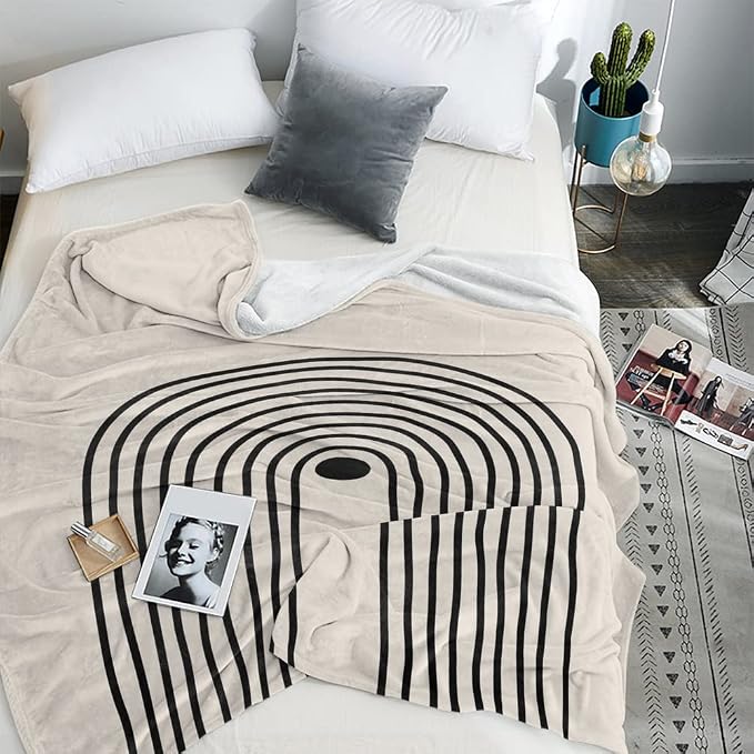 Boho Mid Century Blankets Orange Beige Throws Abstract Modern Aesthetic Bedding - Image 5
