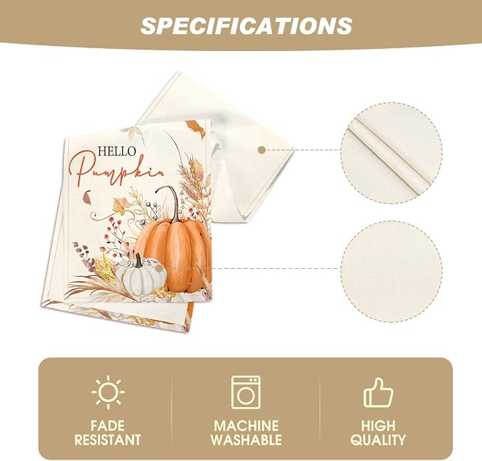 Artoid Mode Hello Pumpkin Leaves Fall Table Runner, Seasonal Autumn Kitchen - Image 5