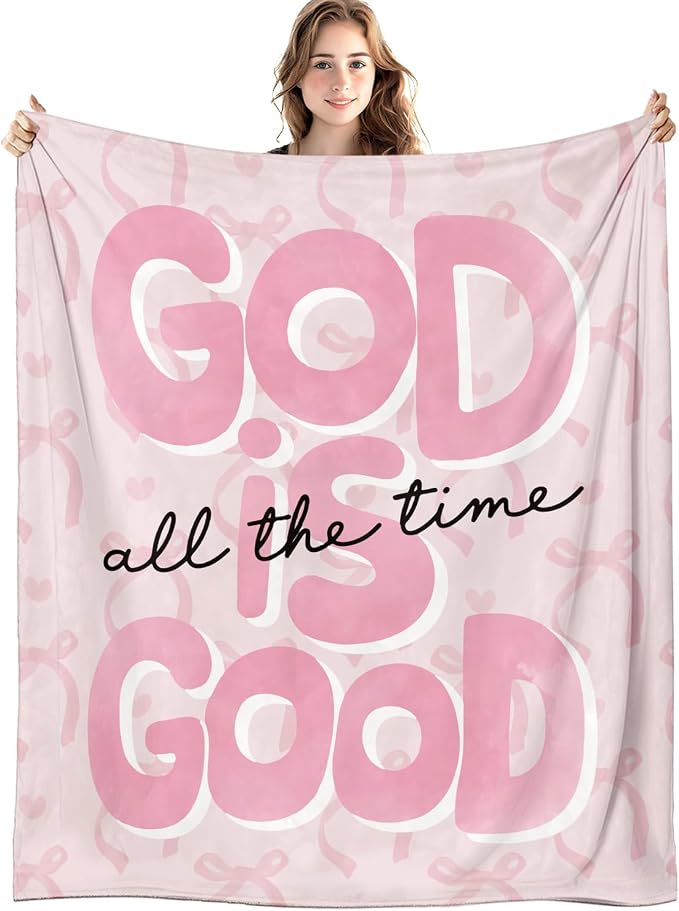 Preppy Pink Christian Blanket, God is Good All The Time Bible Verse Throw by Unknown