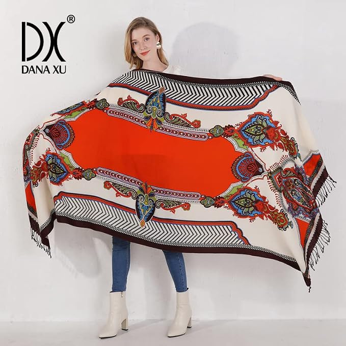 DANA XU 100% Merino Wool Extra Large Pashmina Blanket Travel Scarf Cashmere Wrap - Image 9