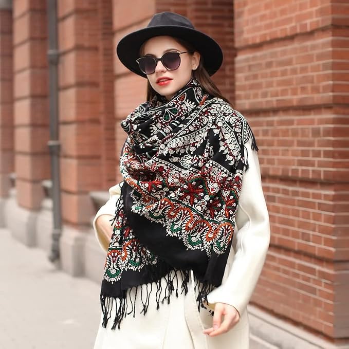 DANA XU 100% Merino Wool Extra Large Pashmina Blanket Travel Scarf Cashmere Wrap - Image 8