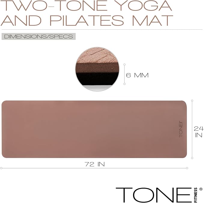 TONE Fitness Yoga Mat 1/4" Thick Non Slip Exercise & Pilates Mat - Image 5