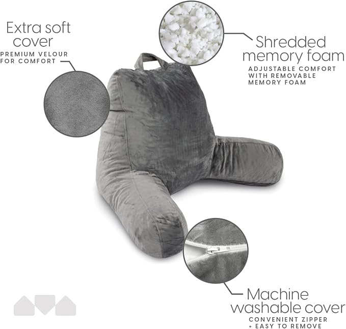 Milliard Reading Pillow with Arms, Shredded Memory Foam Back Pillow - Image 3