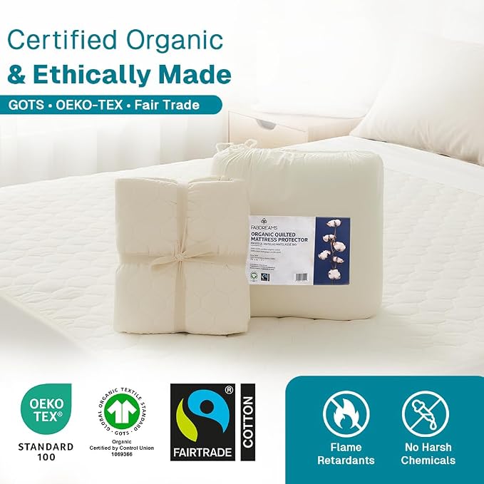 FABDREAMS Organic Quilted Mattress Protector King Size | Mattress Pad | - Image 7