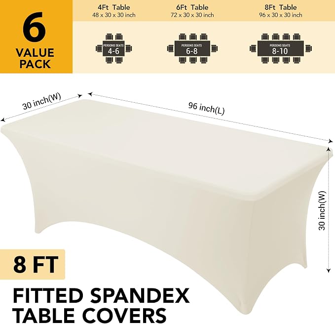 6-Pack Premium Cream Spandex Tablecloths - Image 6