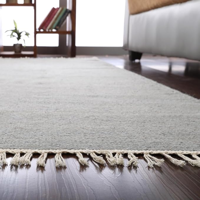 Rugsotic Carpets Hand Woven Flat Weave Kilim Wool 3'x5' Area Rug Solid Silver - Image 6
