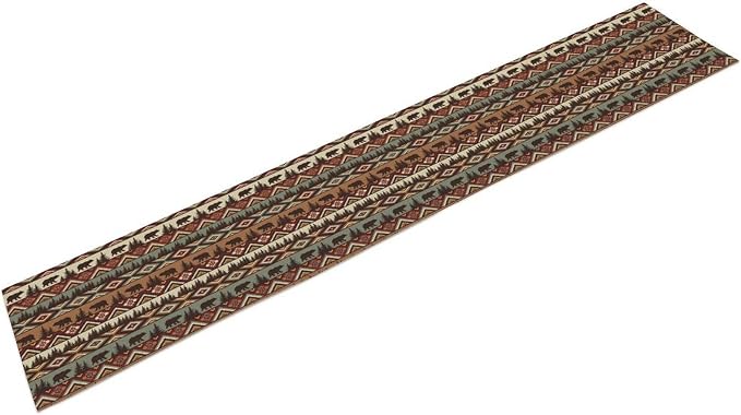 Rustic Bear Table Runner, Cabin Wild Animal Deer Moose Pine Tree Aztec Native - Image 8