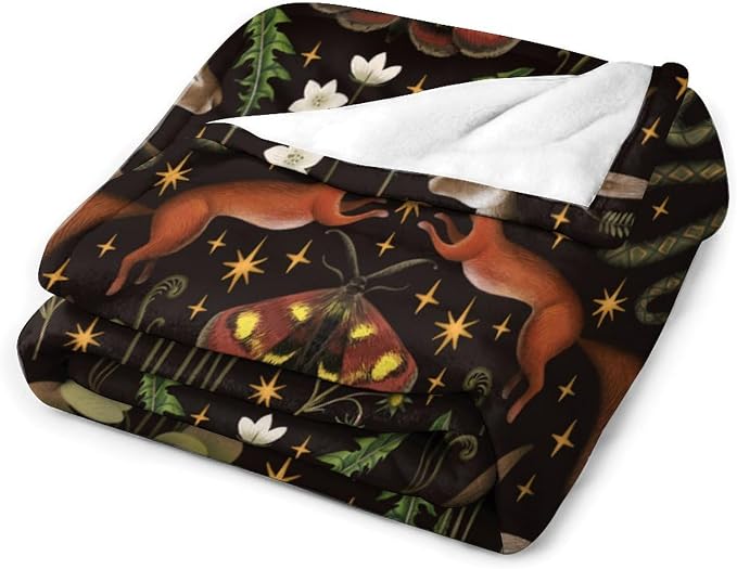 Rustic Forest Throw Blanket, Fairy Tale Forest Land Wild Animals Moths Flowers - Image 3