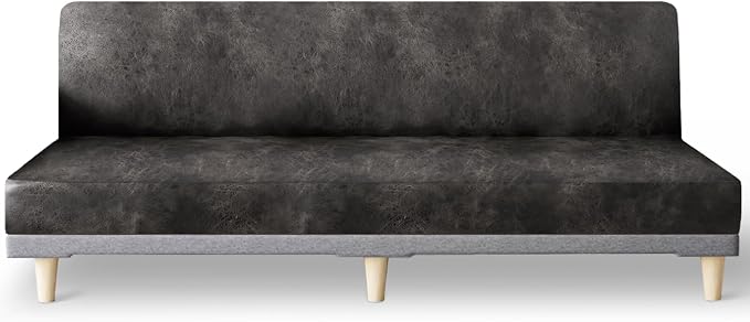 molasofa Leather Like Stretch Futon Slipcover Armless Futon Bed Sofa Cover by Molasofa