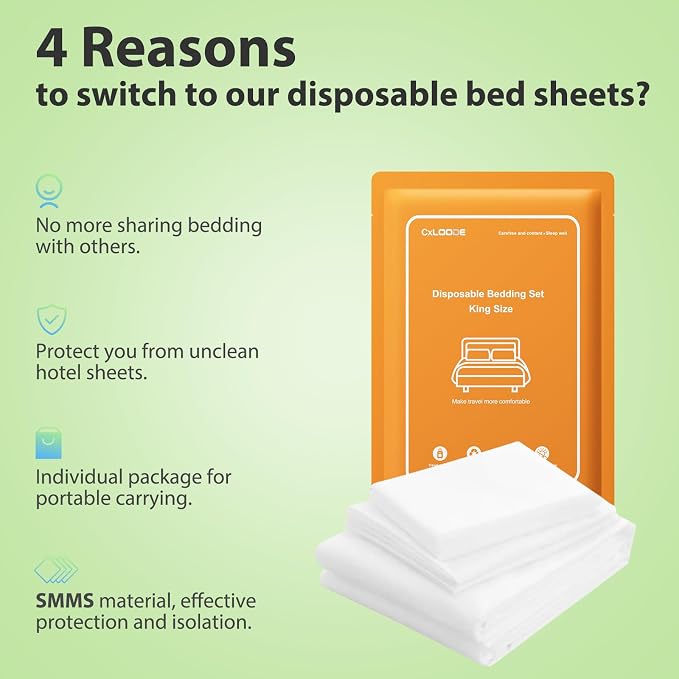2 Pack Disposable Bed Sheet King Size, Disposable Travel Sheet - Image 2