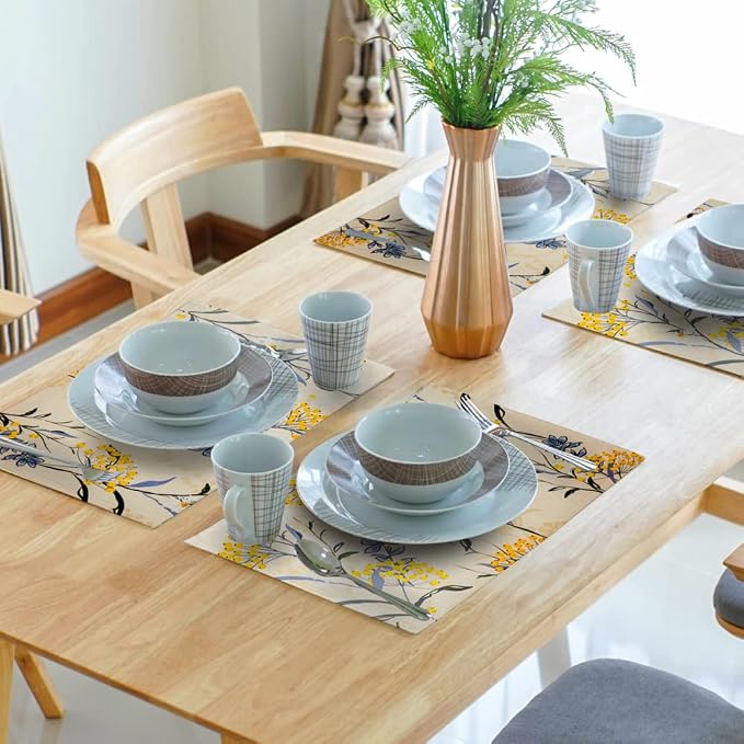 Floral Placemats Set of 4 Vintage Floral Summer Flowers Yellow Placemats - Image 7