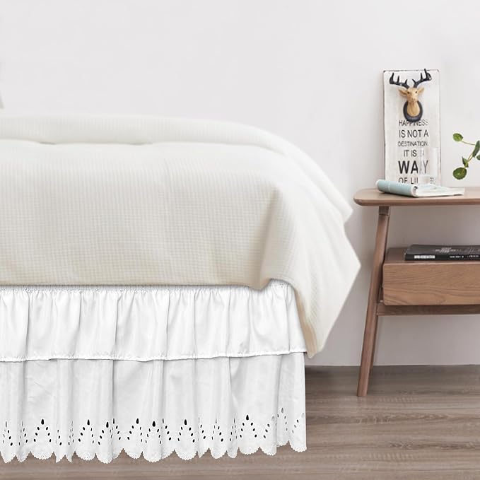 Twin Bed Skirt, Double-Layered Ruffled Eyelet Bed Skirt, Wrap-Around Elastic - Image 7