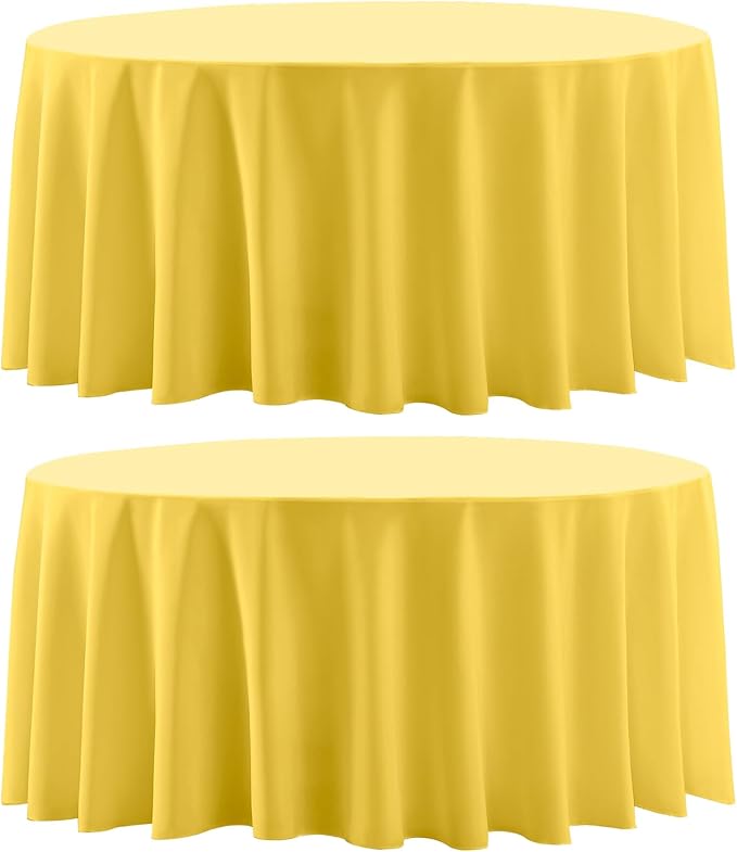 Round Tablecloth 132 Inch 2 Pack Yellow Tablecloths Washable Decorative Linen by AOCOZHomeLifeMuseum