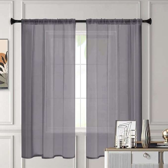 Sheer Curtains 45 Inches Long 2 Panels, Rod Pocket Short Curtain - Image 3