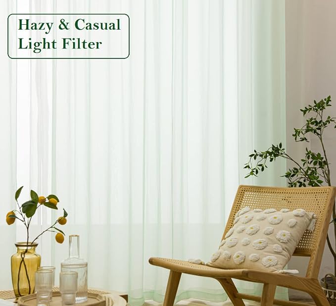 PI Mint Sheer Curtains with Eyelets, Light Voile Textured, Cool Window Backdrop - Image 2
