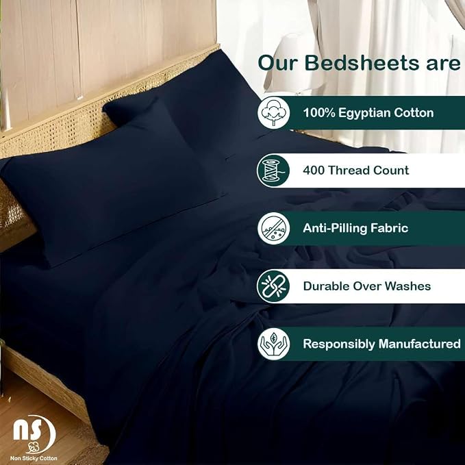 NON Sticky cotton Full Size Sleeper Sofa Sheets, 4 Piece Egyptian Cotton Bed - Image 2