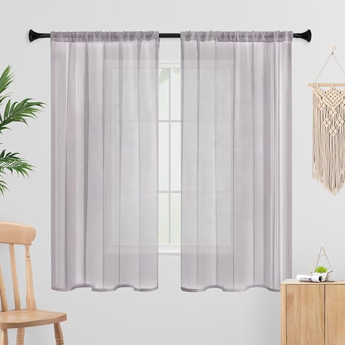 Sheer Curtains 84 Inches Long 2 Panels, Rod Pocket Short Curtain by laseniewa