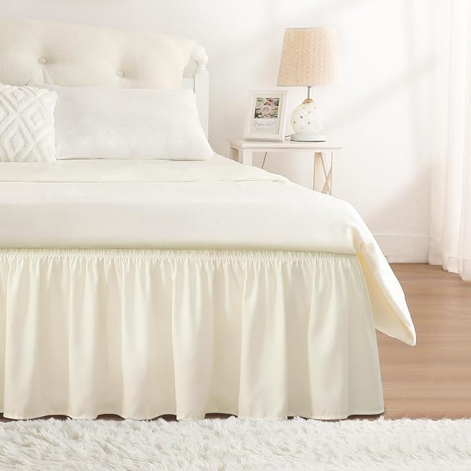 RIMELA Butter Yellow Bed Skirt Twin Size 15 Inch Drop, Elastic Bed Skirting by RIMELABedSkirt