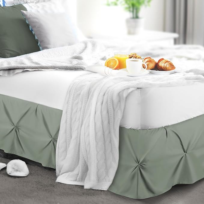 Nestl Sage Green Bed Skirt Twin Size, Pinch Pleat Twin Bed Skirt, Hotel Quality - Image 8