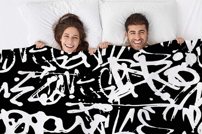 Mugod Black White Pattern Throw Blanket Graffiti Seamless Pattern - Image 2