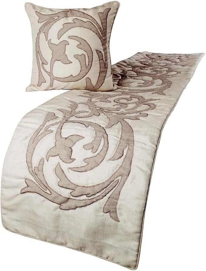 The HomeCentric Decorative Ivory & Beige Full 68 x 18 inch Bed Runner by TheHomeCentric