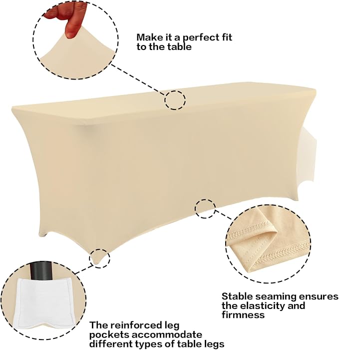 IVAPUPU 6FT Table Cloth for Rectangular Fitted Events Stretch Champagne Table - Image 2