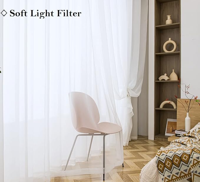 PI Sheer Window Curtains Home Decoration Solid Voile Panels - Image 2