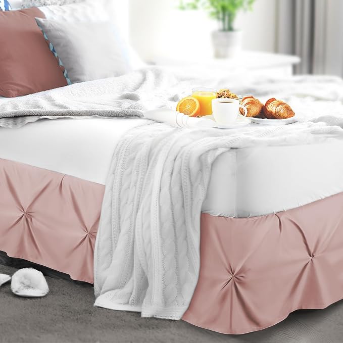 Nestl Blush Pink Bed Skirt King Size, Pinch Pleat King Bed Skirt, Hotel Quality - Image 8