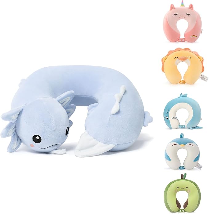 Niuniu Daddy Blue Axolotl Kids Travel Pillow Road Trip Essentials by NiuniuDaddy