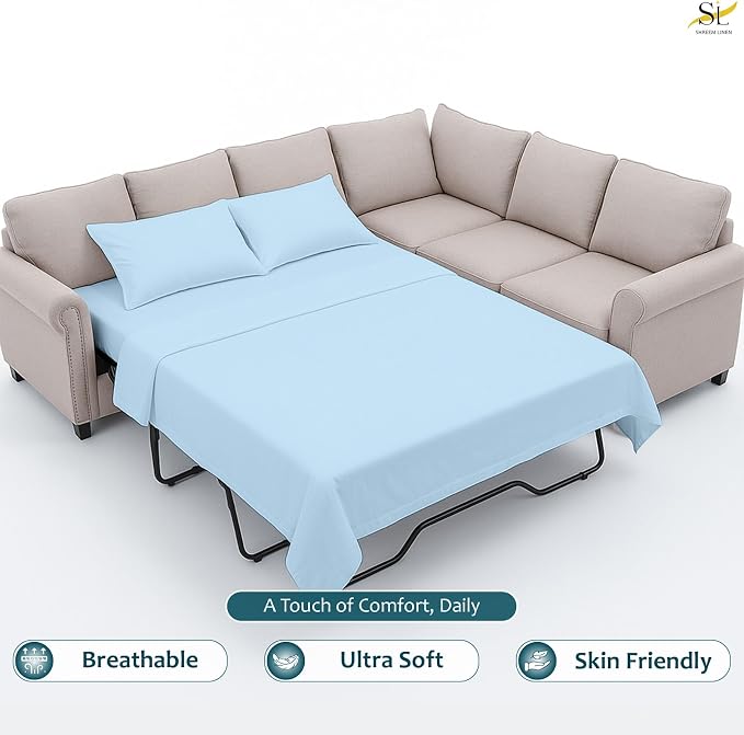 Luxury Queen Sleeper Sofa Bed Sheet Set, 100% Egyptian Cotton, 338 Thread Count - Image 3