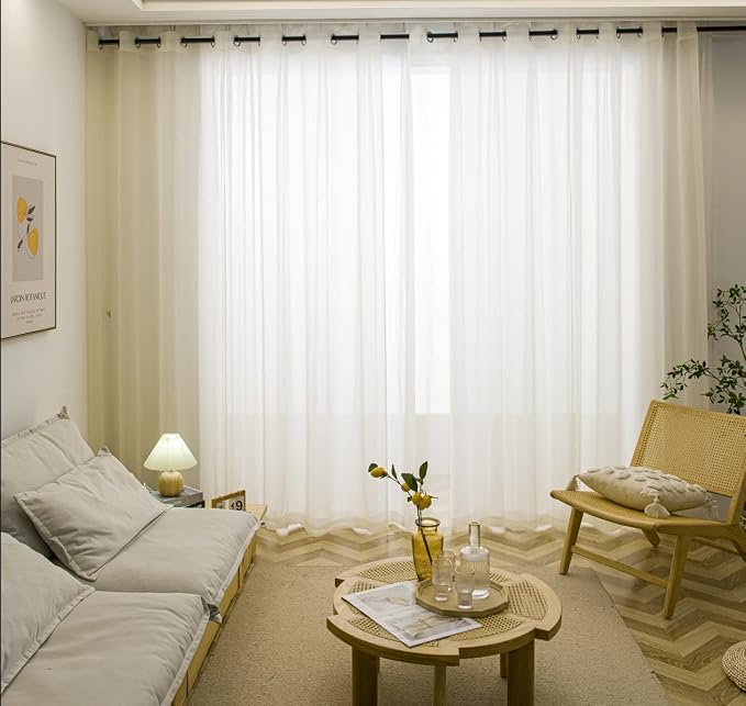 PI Sheer Curtains Ring Top Panels, Home Decoration See Through Window Draperies by PI