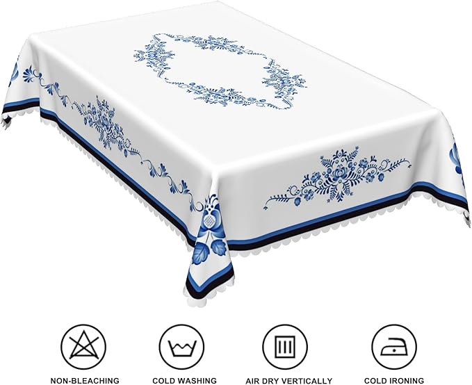 54x70inches Blue Floral Rectangle Tablecloth Blue and White Porcelain - Image 6
