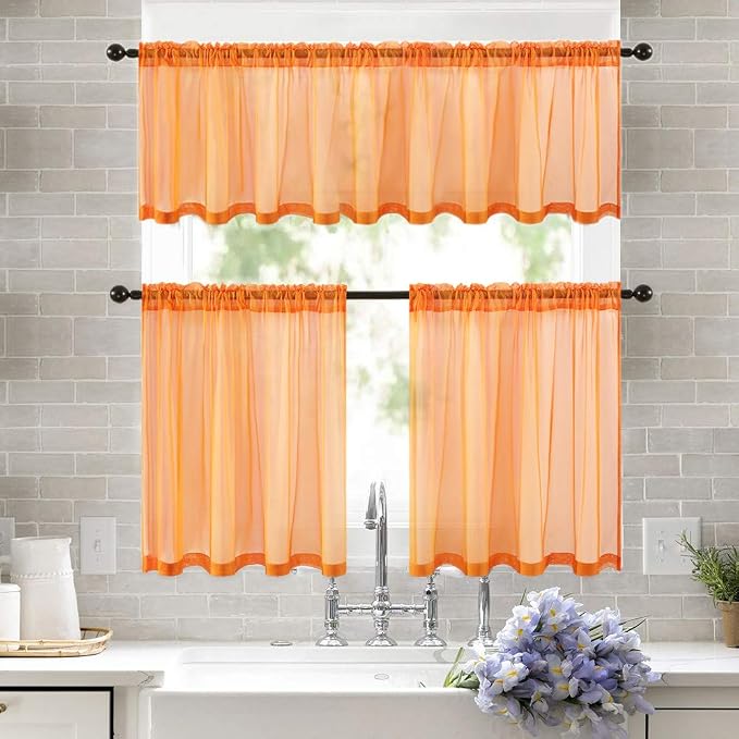 MIULEE 2 Panels Fall Kitchen Tiers Half Window Sheer Curtains-Rod Pocket Voile - Image 8