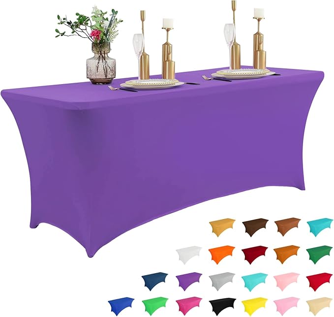 IVAPUPU 4FT Table Cloth for Rectangular Fitted Events Stretch Purple Table by IVAPUPU