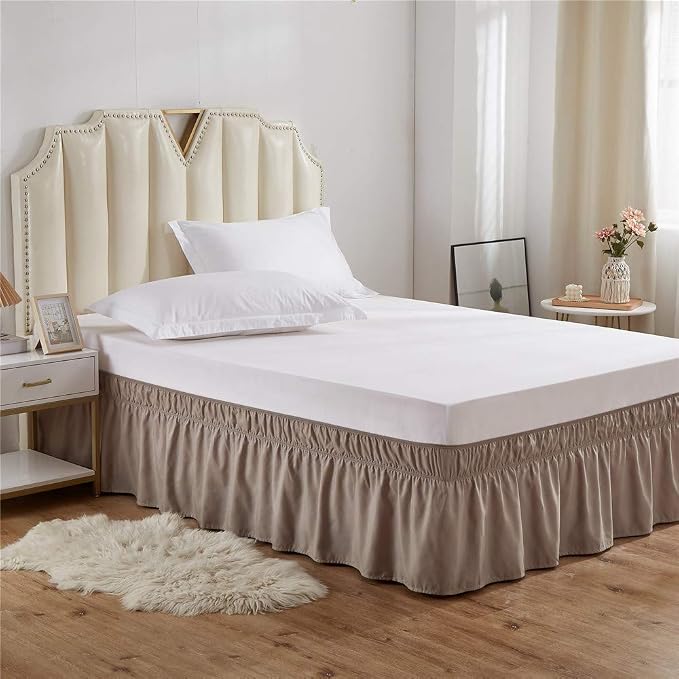 MEILA Wrap Around Bed Skirt Three Fabric Sides Elastic Dust Ruffled 16 Inch - Image 2