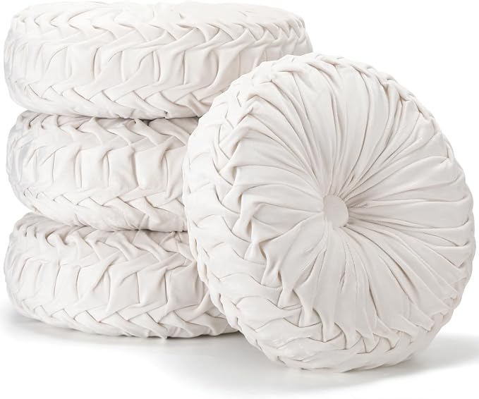 4 Pcs Round Throw Pillows 15 Inch Decorative Velvet Pleated Pumpkin Floor Boho - Image 8