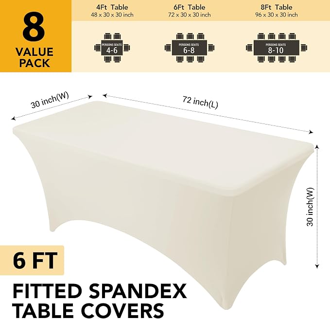 8-Pack Premium Cream Spandex Tablecloths - Image 6