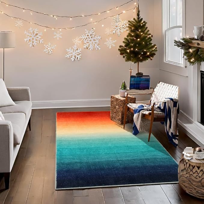 Wonnitar Colorful Area Rug 5x7, Washable Modern Ombre Christmas Rugs - Image 8