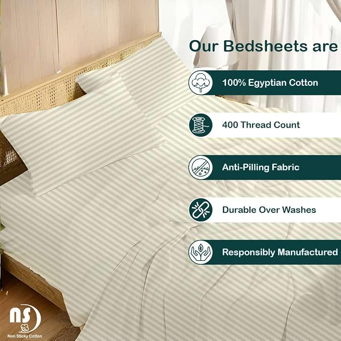 NON Sticky cotton Twin Size Sleeper Sofa Sheets, 4 Piece Egyptian Cotton Bed - Image 2