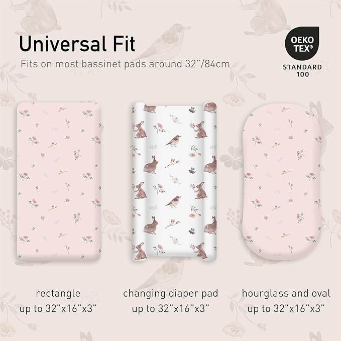 Gllquen Baby Bassinet Sheets Set 2-Pack, Breathable Cozy Bassinet Fitted Sheet - Image 3