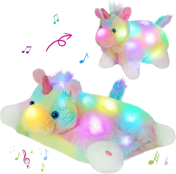 Glow Guards 16" Light Up Musical Rainbow Unicorn Plush Pillow, LED Singing Soft by GlowGuards