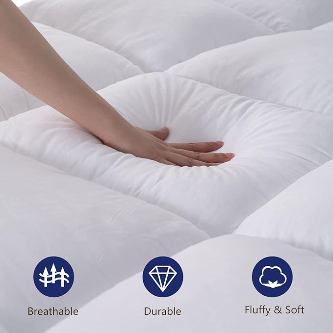 Marine Moon Mattress Topper Queen, Cooling Plush Bed Thick Pillow Top Pad - Image 3