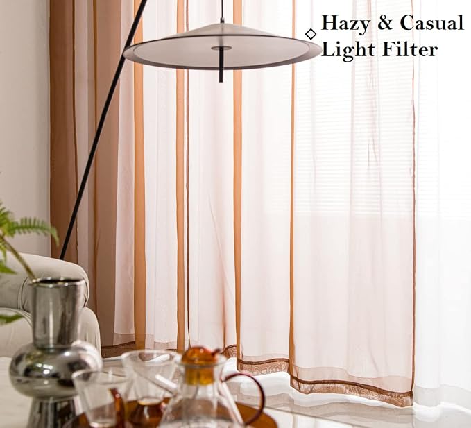 PI Borwn Sheer Curtains with Grommet, Airy Sheer Voile Light Filter Window - Image 2